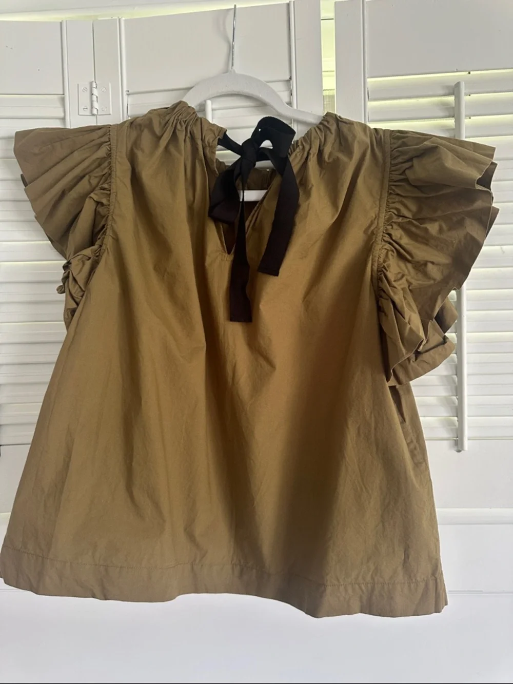 Ulla Johnson Women’s Ruffle Sleeve Blouse in Olive Green - Picture 3 of 4